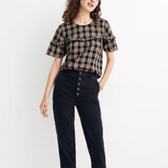 Madewell Tops - NWT Madewell Ruffle-Yoke Top in Metallic Plaid